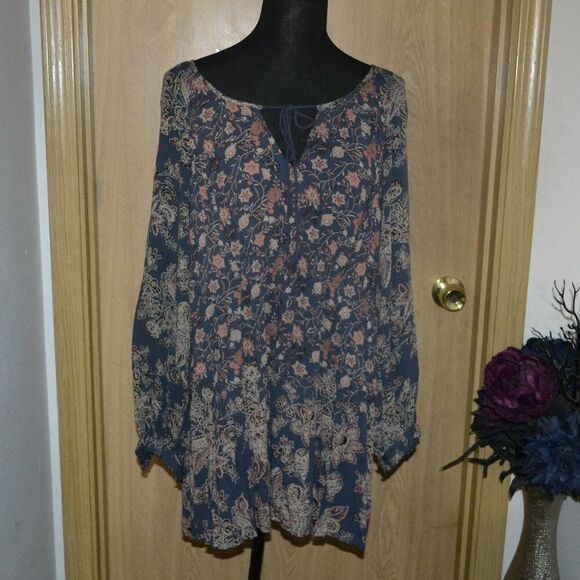 SOLD! Free People Lucky loosey Floral Blue Mini Fall Dress - Picture 1 of 10